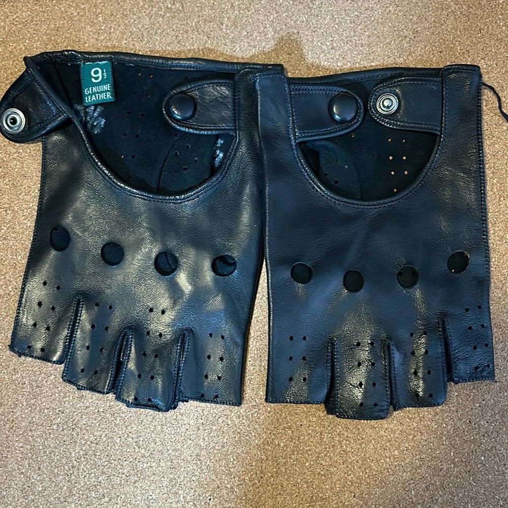 Sermoneta Gloves Half Finger Black Kid Leather Driving Gloves Unlined sz 9.5 men